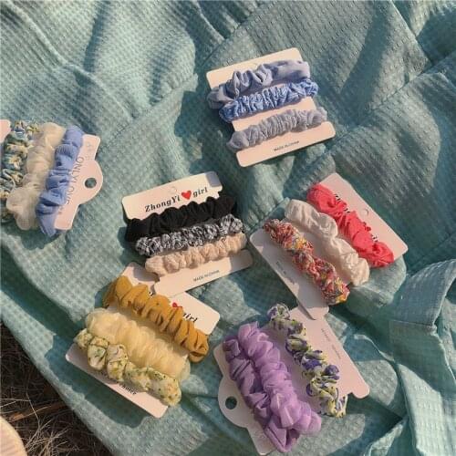 3Pcs/Set Floral Small Intestine Hair Ring Korean Version Sweet Fabric Hair Accessories Spring And Summer New Hair Rope Hair Band
