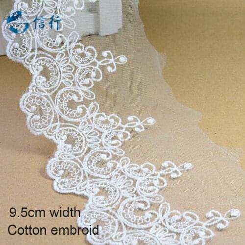 5yards 9.5cm Cotton embroid lace sewing ribbon guipure trim or fabric warp knitting DIY Garment Accessories free shipping#3044