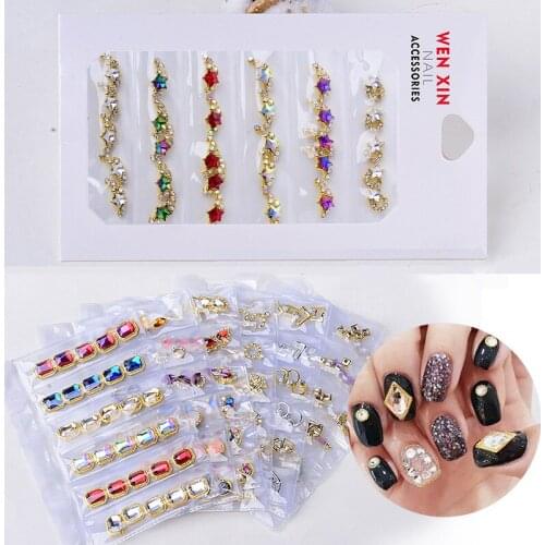 6 Grids Flatback Nail Art Crystal Rhinestones Shiny Glass Gems Diamonds Hollow Nail Rivets 3d Alloy Retro Manicure Accessories
