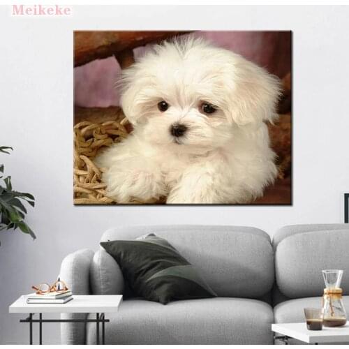 Full Square Round 5D Diy Diamond Painting maltese dog Diamond Embroidery Cross Stitch crystal Picture by number Sticker