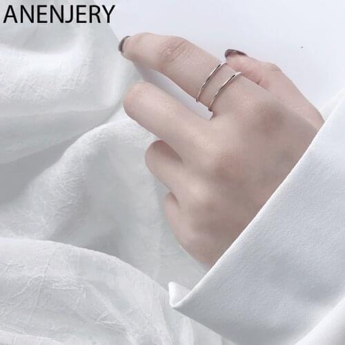 ANENJERY 925 Sterling Silver High Polish Double Layer Open Finger Ring Gold Color Rings For Women Simple Party Gifts S-R624