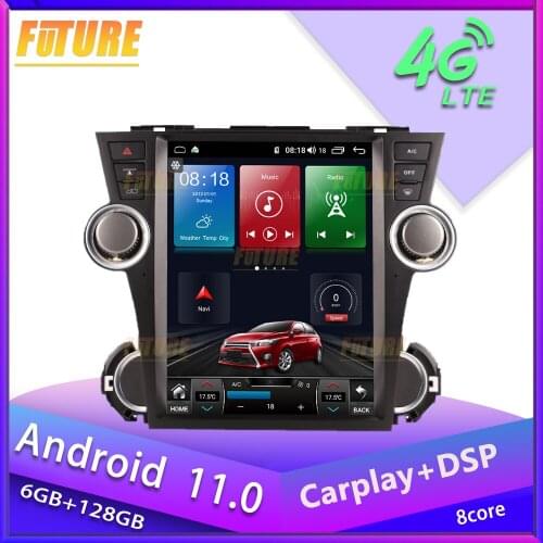 Tesla Screen Android 11.0 Car Radio Stereo For Toyota Highlander 2009-2013 Car Multimedia Player GPS Navigation 2 Din Head Unit