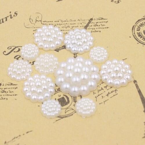 Free Shipping 100Pcs/lot Fashion Flower Craft Imitation Pearls Half Round Flatback Flower Beads DIY Decoration