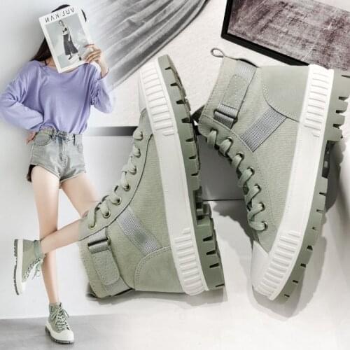 2020 spring and autumn new high-top college style sports casual boots canvas shoes women thick bottom trend board shoes X268