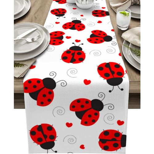 Ladybug Love Heart Dotted Texture Table Runner Wedding Decor Table Cover Christmas Decoration Holiday Party Tablecloth