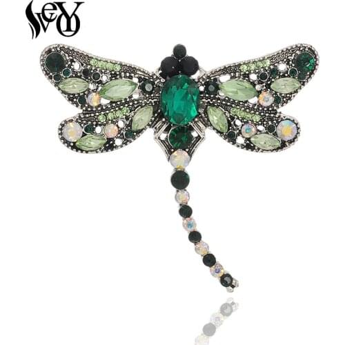 VEYO Big Dragonfly Vintage Rhinestone Brooches for Women Pin Crystal Brooch Accessories Fashion Jewelry