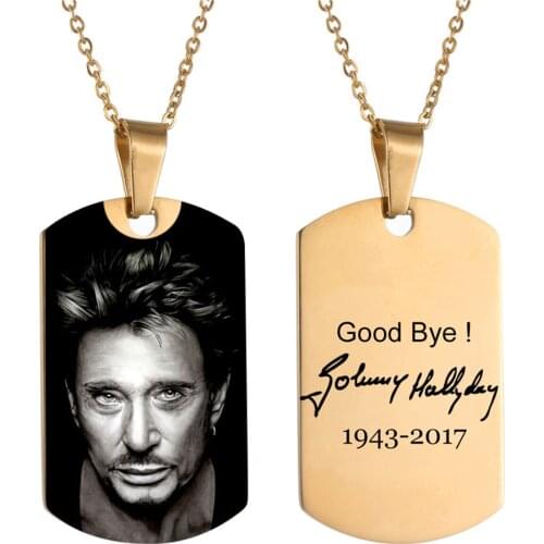Johnny Hallyday Photo Name Custom Necklace Heart ID Tag Hip hop Personalized Stainless Steel Gold Color Chain Women Men Jewelry