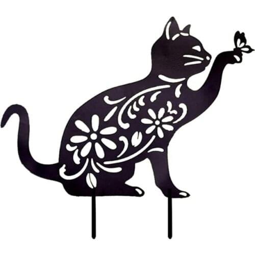 Black Cat Butterfly Garden Stake Animal Silhouette Stakes Ornament for Yards Lawn Outdoor Decoration Easter Gifts for Kids 85DA
