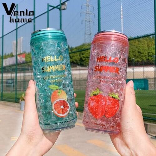 Double Layer Plastic Water Bottle 350ml Outdoor Water Bottle With Lid Fruit Juice Leak-proof Sport Travel Camping Bottle BPA Fre