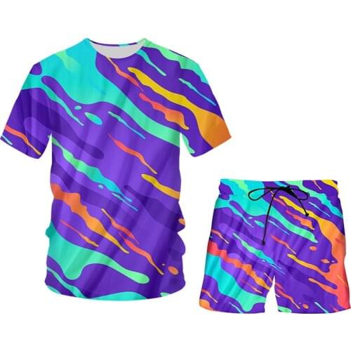 IFPD 3D Printed Colorful Stripes T Shirt For Men And Summer Shorts 2 Pieces Set Unisex Hip Hop Mens Tracksuit Dropshipping