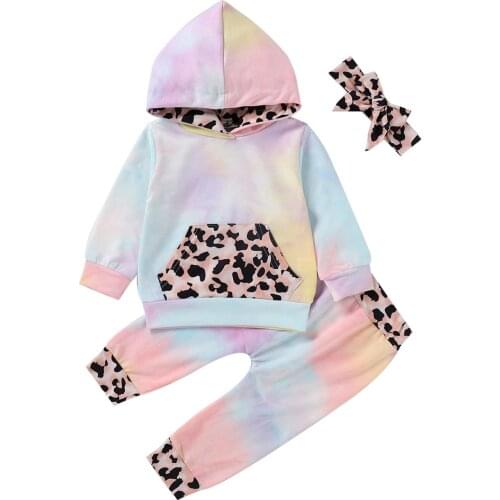 Baby Boy Girl Clothing Set Leopard Print Kids Pullover Pants Children Casual Clothes Autumn Winter Spring Long Sleeve Hoodies