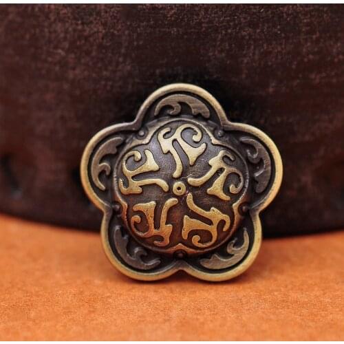 10X 17X17MM Antique Brass Five Petal Body Raised Leather Craft Conchos Screw Back