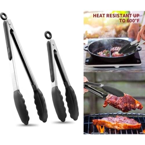 BBQ Grilling Tong Stainless Steel Kitchen Tongs Locking Kitchen Tongs with Silicon Tip Non-Stick Barbecue Cooking Tong