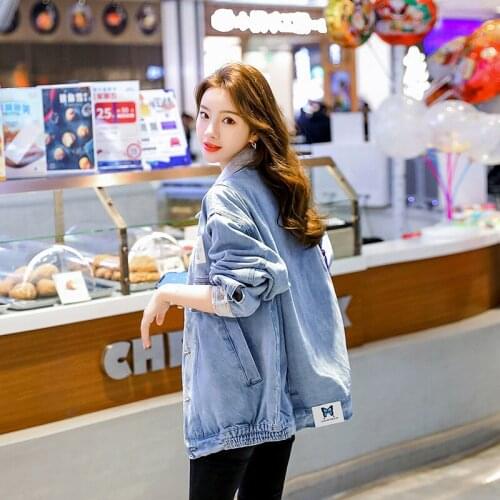 2021New Womens Denim Jacket Korean Style Solid Casual Blue Jackets Oversize Loose Boy Friend Streetwear Coat