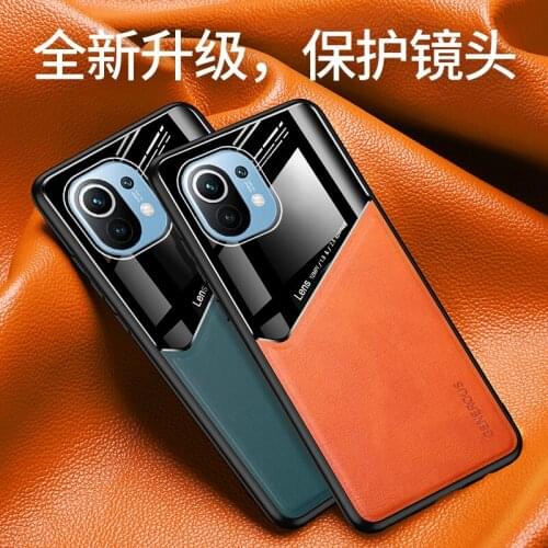 Soft TPU Bumper Tempered Glass +PU Leather Shockproof Phone Case For Xiaomi 11 Back Magnetic Cover