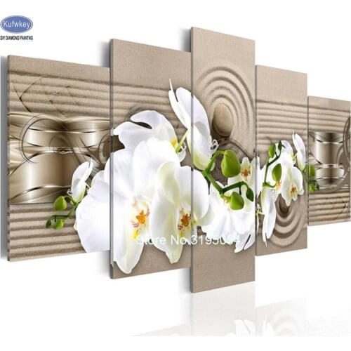 5pcs 5D,diy,Diamond Painting white orchid,Full,Diamond Embroidery,3d picture,image,Stitch Cross,Diamond Mosaic,Needlework,5d art