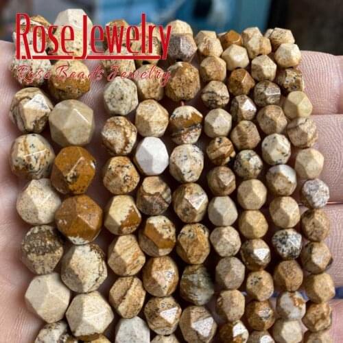 Natural Faceted Yellow Picture Stone Loose Beads For Jewelry Making DIY Accessories 15" Strand Factory Wholesale Price 6/8/10mm