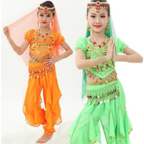 4pcs/set New Kids Belly Dance Costume Children Dance Costumes Girl Belly Dance Dancer Clothes Kid Indian Dance Costumes For Kids
