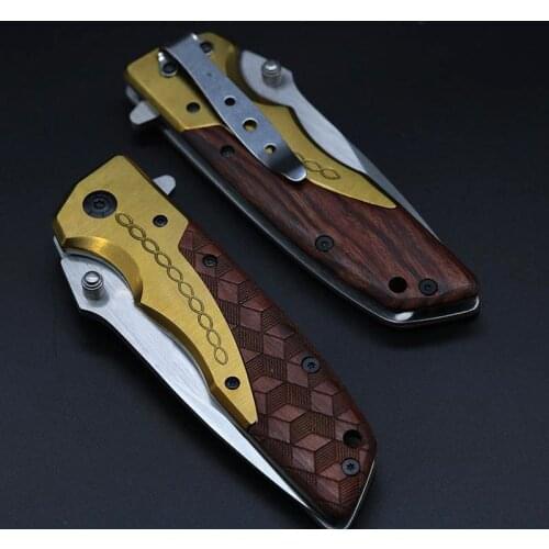8.9'' Knives Pocket knife small wood handle Camping knife portable EDC tool hunting knife survival folding knife Damascus blade