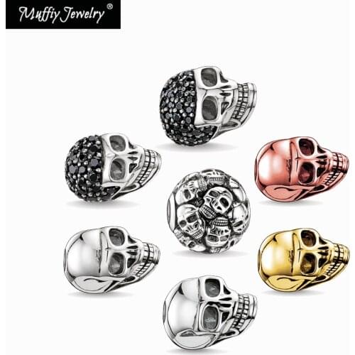 Charm Beads Skull,Karma Europe 2017 Brand New Good 5mm Hole Zirconia Jewelry Fit Key Necklace Bracelet,Earring, Silver
