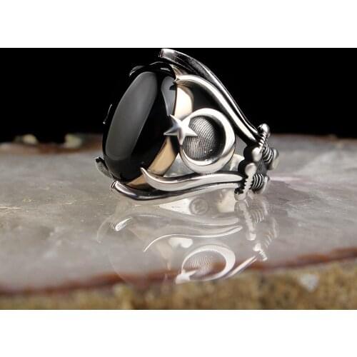 Onyx Stone the Moon the stars Swordsman 925 Sterling Silver Ring