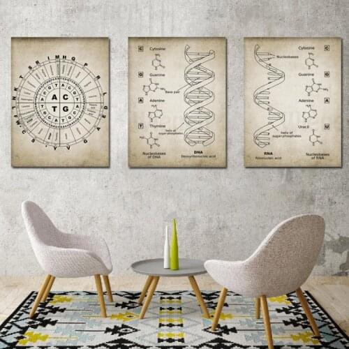 Retro Poster Dna and Rna Genetic Code Canvas Painting Wall Art Print Genetics Biology Chemistry Laboratory Classroom Wall Decor