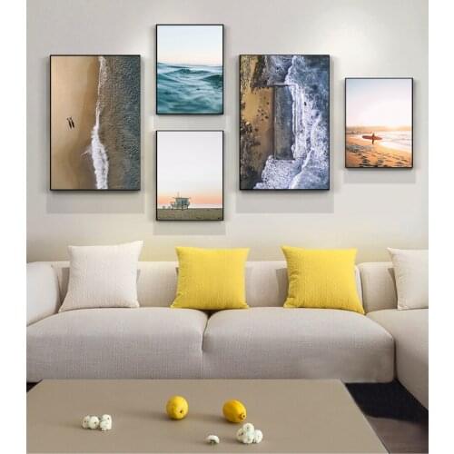 Posters And Prints Wall Pictures For Living Room Decor Sea Beach Wave Girl Surfboard Landscape Wall Art Canvas Painting Nordic