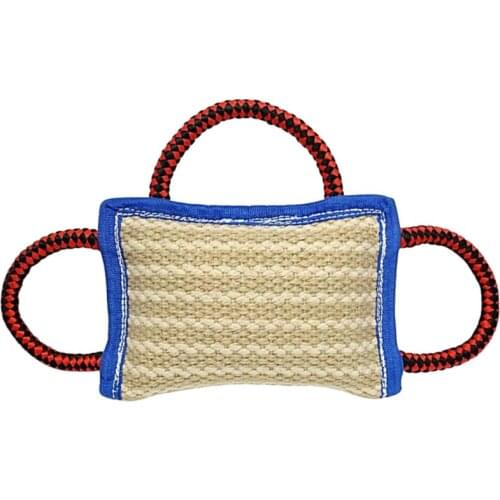 3 Handles Tough Jute Dog Bite Pillow Linen Dog Tug Toy Aggressive Chewers Biting Pad Interactive Pull Chew Toy for Medium Large