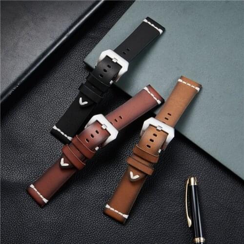 High Quality Genuine Leather Watch Straps Vintage Grilled Design Men Business Watchbands 18mm 20mm 22mm 24mm Watch Accessories