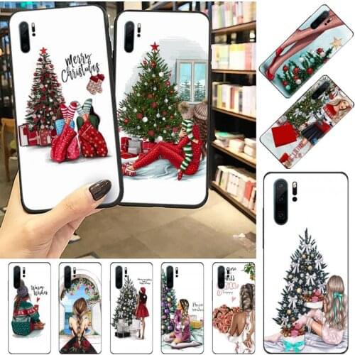 Merry Christmas Brown Hair Girl Phone Case Funda For Huawei P9 P10 P20 P30 Lite 2016 2017 2019 plus pro P smart