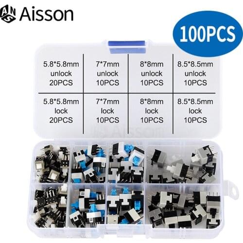 100pcs/Lot Self Locking Push Tactile Power Micro Switch Kit 5.8*5.8 7*7 8*8 8.5*8.5mm 6 Pin Button Switches Multimeter Switch