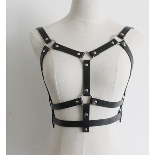 Sexy Harajuku Goth Garters Leather Harness Bondage Punk Fashion Top Chest Bra Party shoulder straps Hallowee Rave Suspenders