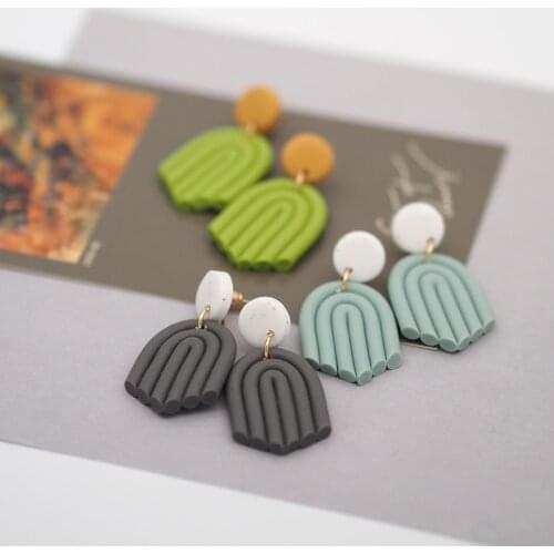 Handmade Polymer Clay Earrings Geometric Drop Pendant Elegant Morandi Color Statement Earrings