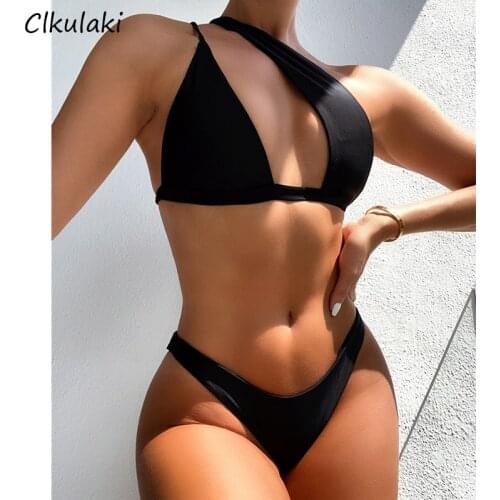 Sexy One-Shoulder Bikinis Push Up Swimsuits Women Solid Swimwear Two-Piece Bikini Set 2021 Summer Female Beach Swim Bathing Suit