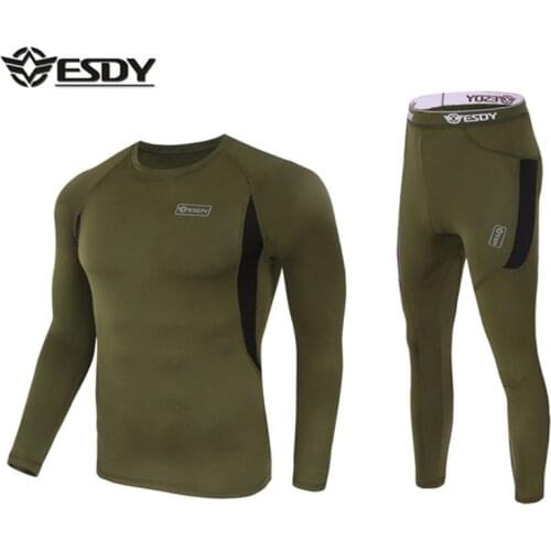 Outdooor Sports Features Long Sleeve Interior Suit Homme Military Clothes Men Fleece Thermal Sport Underwear Sets Men Pullover