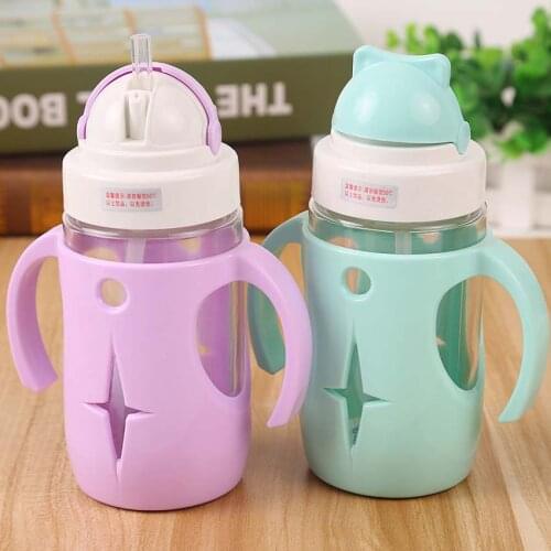 260ML Baby Glass Milk Feeding Cups Width Mouth Water Cup Hand Holder Shatter Proof Milk Cups Christmas Birthday Gift