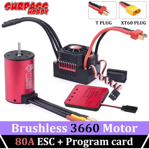 SURPASS HOBBY 3660 Brushless Motor KK Waterproof Combo 80A ESC Program Card 4S 3S for 1/10 RC Car Trx4 Traxxas Slash Wltoys HSP