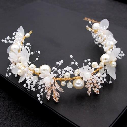 Bride Wedding Hair Accessories Gorgeous Flower Headbands Braided Hair Vine Pearl Headpiece Hair Ornament For Women Girls