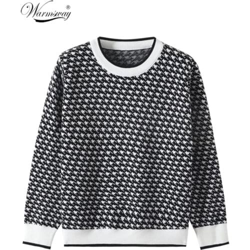 Women Geometric Khaki Knitted Sweater Casual Houndstooth Lady Pullover Sweater Female Autumn Winter Retro Jumper C-272
