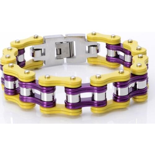 Tisnium Purple Bicycle Chain Bangle Stainless Steel Mens Vintage Fashion Jewelry Motorcycle Chain Elegant Male Bracelets