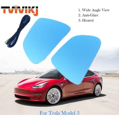 TVYVIKJ 1 pair Side rearview mirror blue glass lens For Tesla Model 3 2018 2019 2020 2021 Wide Angle View anti glare Model3