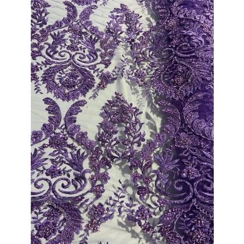 High-end atmosphere European heart-shaped pattern handmade bead embroidery, French tulle lace, suitable for ladies' fashion dres