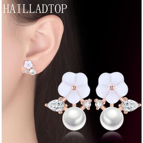 Pearls Shell Stud Earrings Flowers Fashion Earrings Simple Style Branch Shape Woman Earring Elegant OL Style Sliver Plated