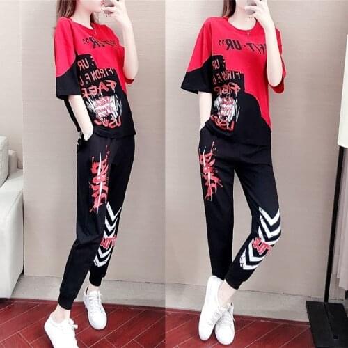 2 piece set women sports suit female summer 20 new loose hip-hop foreign fashion two-piece set tide two piece set top and pants