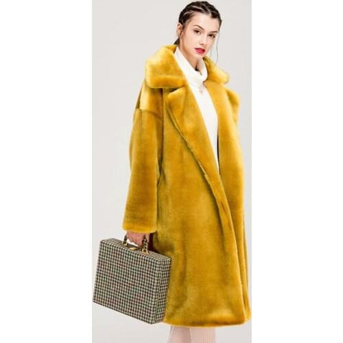 Winter Women Furry Faux Rabbit Fur Coat Luxury Long Fur Coat Jacket Loose Lapel Overcoat Thick Warm Plus Size Female Plush Coats