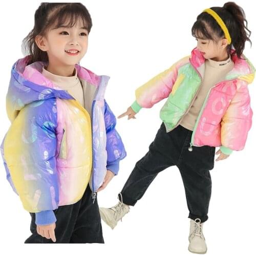 1-7 Years Girls Winter Warm Jacket 3 Color Colorful Style Thick Hooded Coat For Girl And Boys Children Birthday Present Clothes