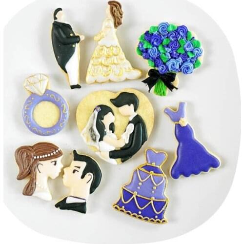10pcs/set Wedding Groom Bride Cookie Cutter Stainless Steel Biscuit Mold DIY Baking Mould M17D