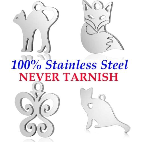 10 Pieces Pet Cat Butterfly Fox Charm Wholesale 100% Stainless Steel AAAAA Quality Pendants DIY Jewelry Charms High Polished