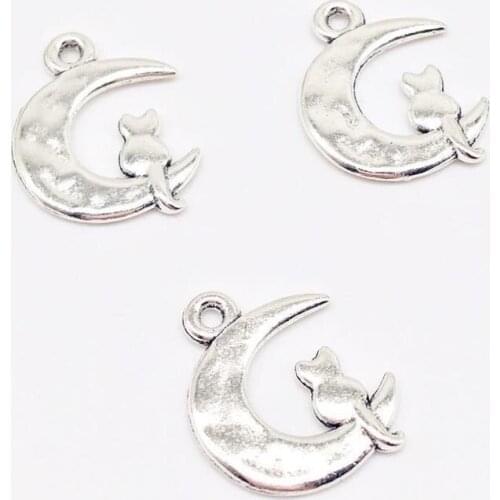 15 pcs moon cat charms Pendants fit DIY handmade necklace earring bracelet charms Jewelry Making