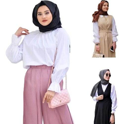 2019 Autumn White Tops Muslim Fashion Blouse Plus Size OL Style Elegant Casual Shirts Long Sleeve Islamic Clothing Dubai Arab